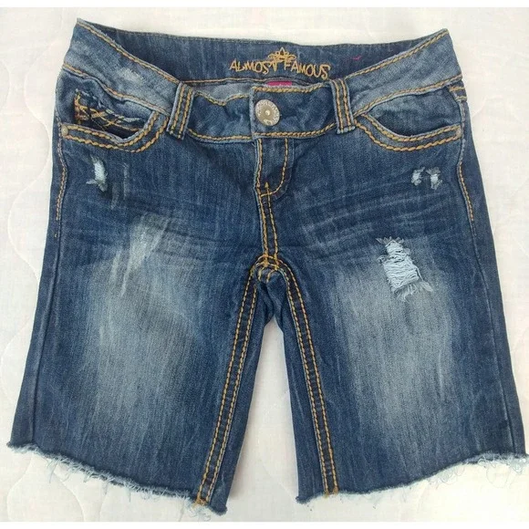 Almost Famous Denim Shorts Size 3 Distressed Blue Almost Famous - Picture 1 of 12